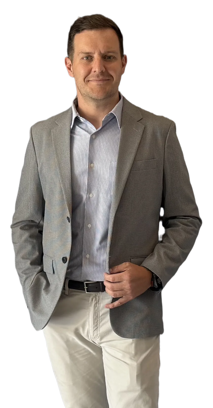 Lewis Miller, founder of Ladda, in a grey blazer